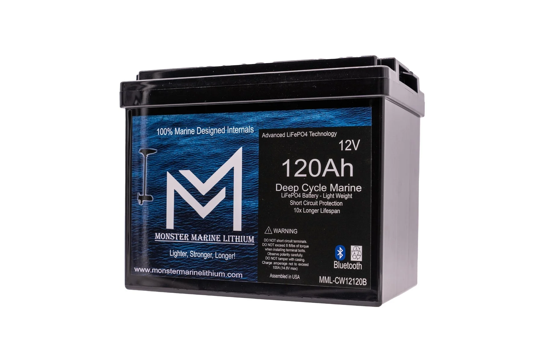 12V 120Ah Slim Bluetooth Lithium Deep Cycle Marine Battery MML-12120SB (w/ bluetooth) - Image 2