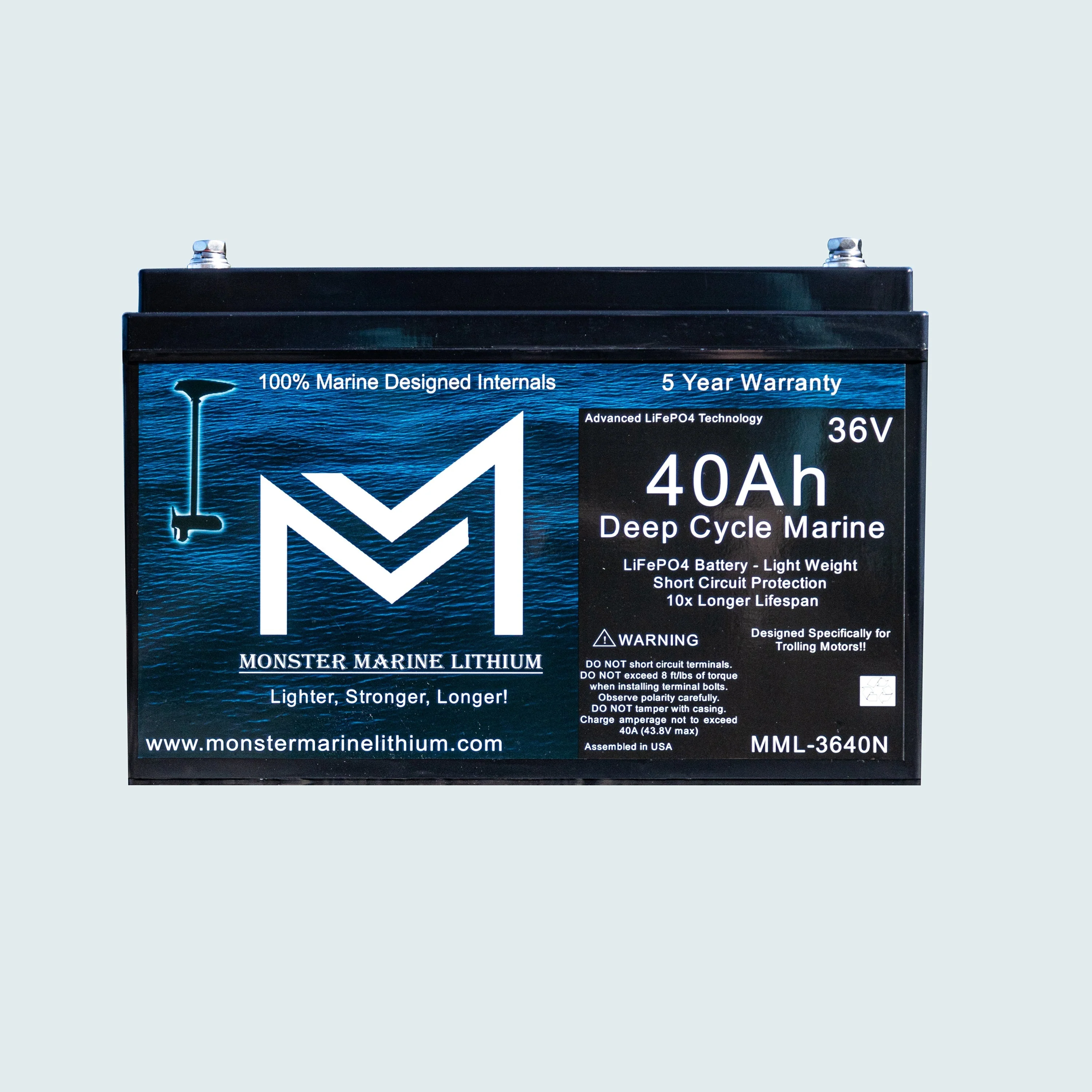 36V 40AH Bluetooth Deep Cycle Lithium Marine Trolling Battery MML-3640B - Image 2
