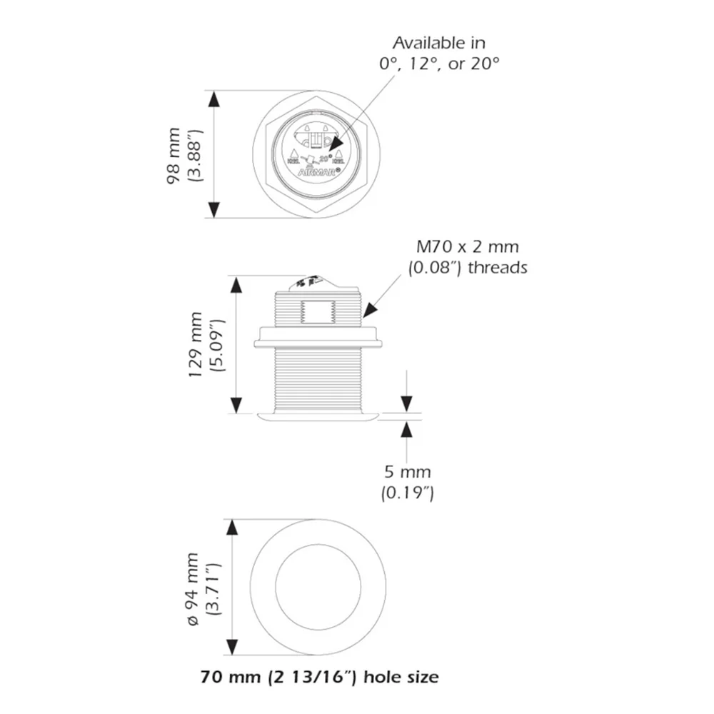 Airmar B75HW High Wide Chirp Transducer - 12 Degree Deadrise, 600W Thru Hull [B75C-12-HW-MM] - Image 3