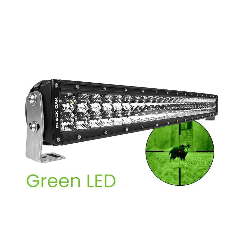Black Oak 30" Curved Double Row Green LED Hog Hunting Light Bar - Combo Optics - Black Housing - Pro Series 3.0 [30CG-D3OS] - Image 2