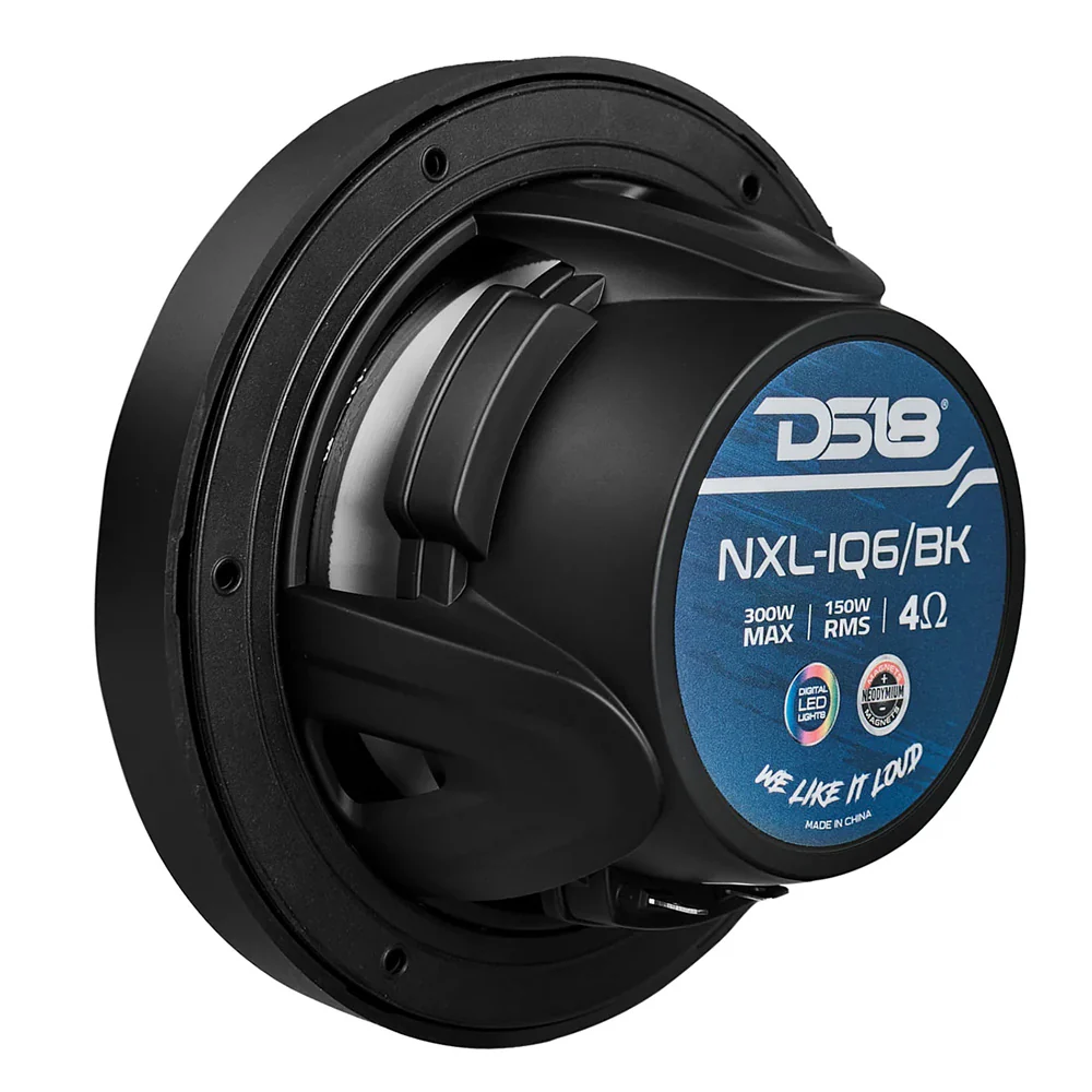 DS18 6.5" 2-Way Coaxial Marine Speakers w/Digital LED Lights  Bullet Tweeter - Black - 150W, 4-Ohm [NXL-IQ6/BK] - Image 3