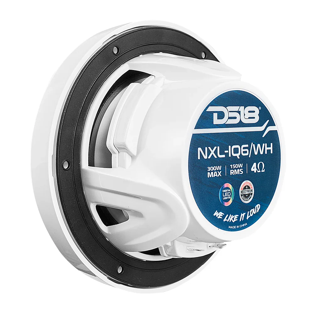 DS18 6.5" 2-Way Coaxial Marine Speakers w/Digital LED Lights  Bullet Tweeter - White - 150W, 4-Ohm [NXL-IQ6/WH] - Image 3