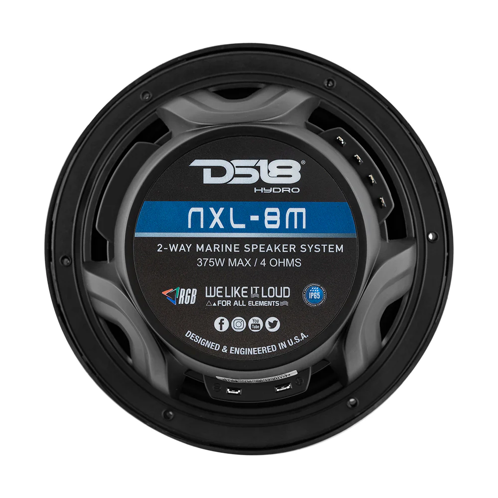 DS18 New Edition HYDRO 8" 2-Way Marine Speakers w/RGB LED Lighting 375W - Black [NXL-8M/BK] - Image 4