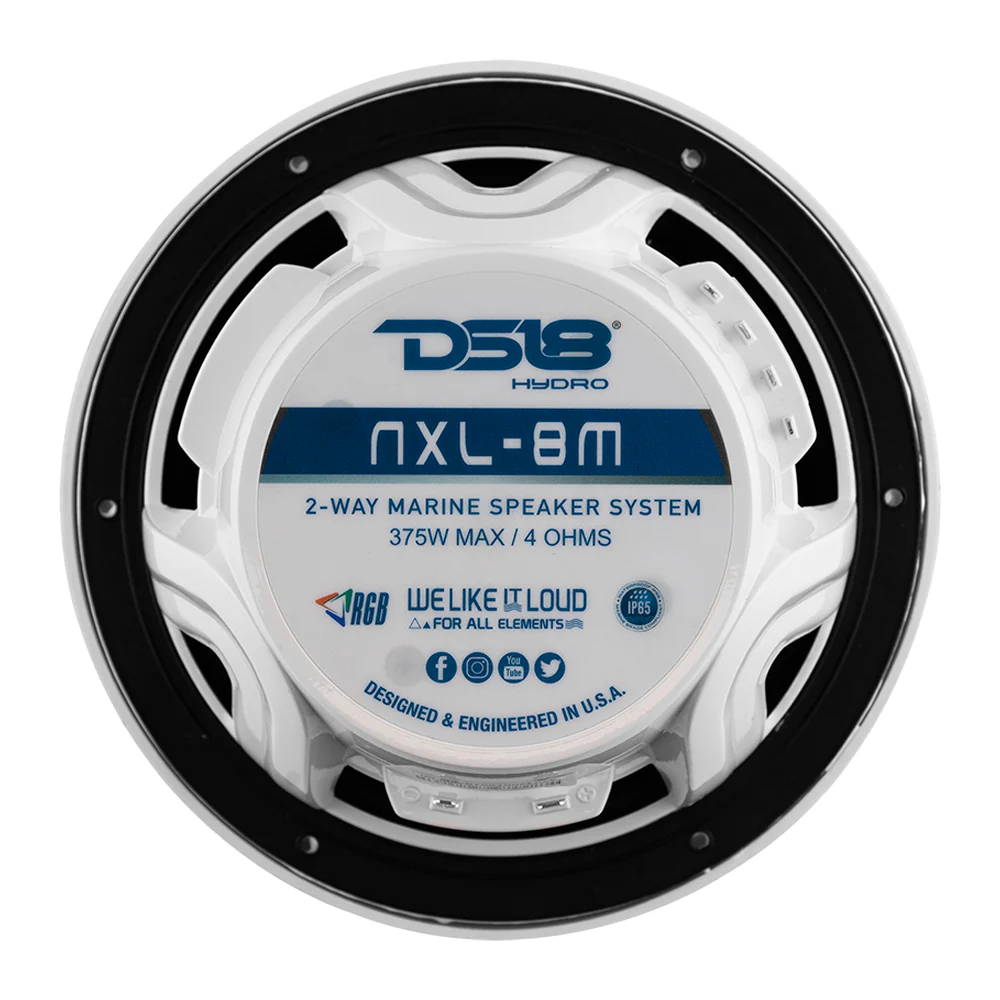 DS18 New Edition HYDRO 8" 2-Way Marine Speakers w/RGB LED Lighting 375W - White  [NXL-8M/WH] - Image 4