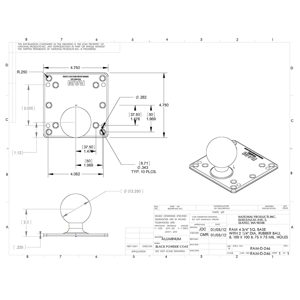 RAM Mount 100x100mm VESA Plate w/2.25" Ball [RAM-D-246U] - Image 2