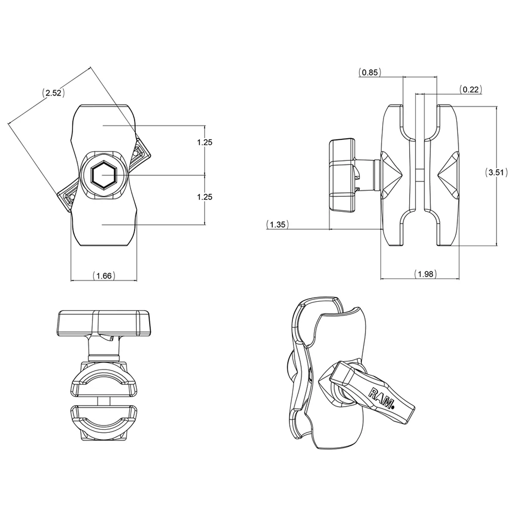 RAM Mount Short Double Socket Arm f/1.5" Ball [RAM-201U-B] - Image 3