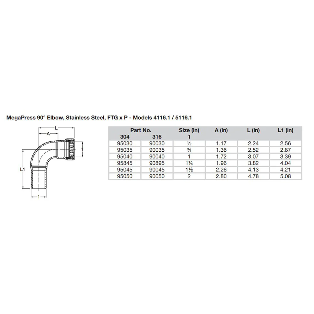 Viega MegaPress 1/2" 90 Stainless 304 Elbow - Street/Press Connection - Smart Connect Technology [95030] - Image 2
