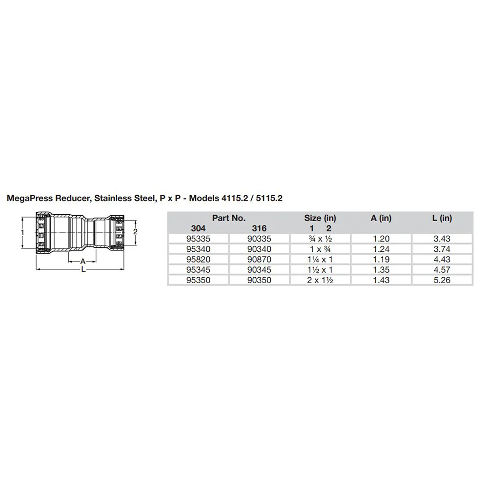 Viega MegaPress 1" x 3/4" Stainless Steel 304 Reducer - Double Press Connection - Smart Connect Technology [95340] - Image 2