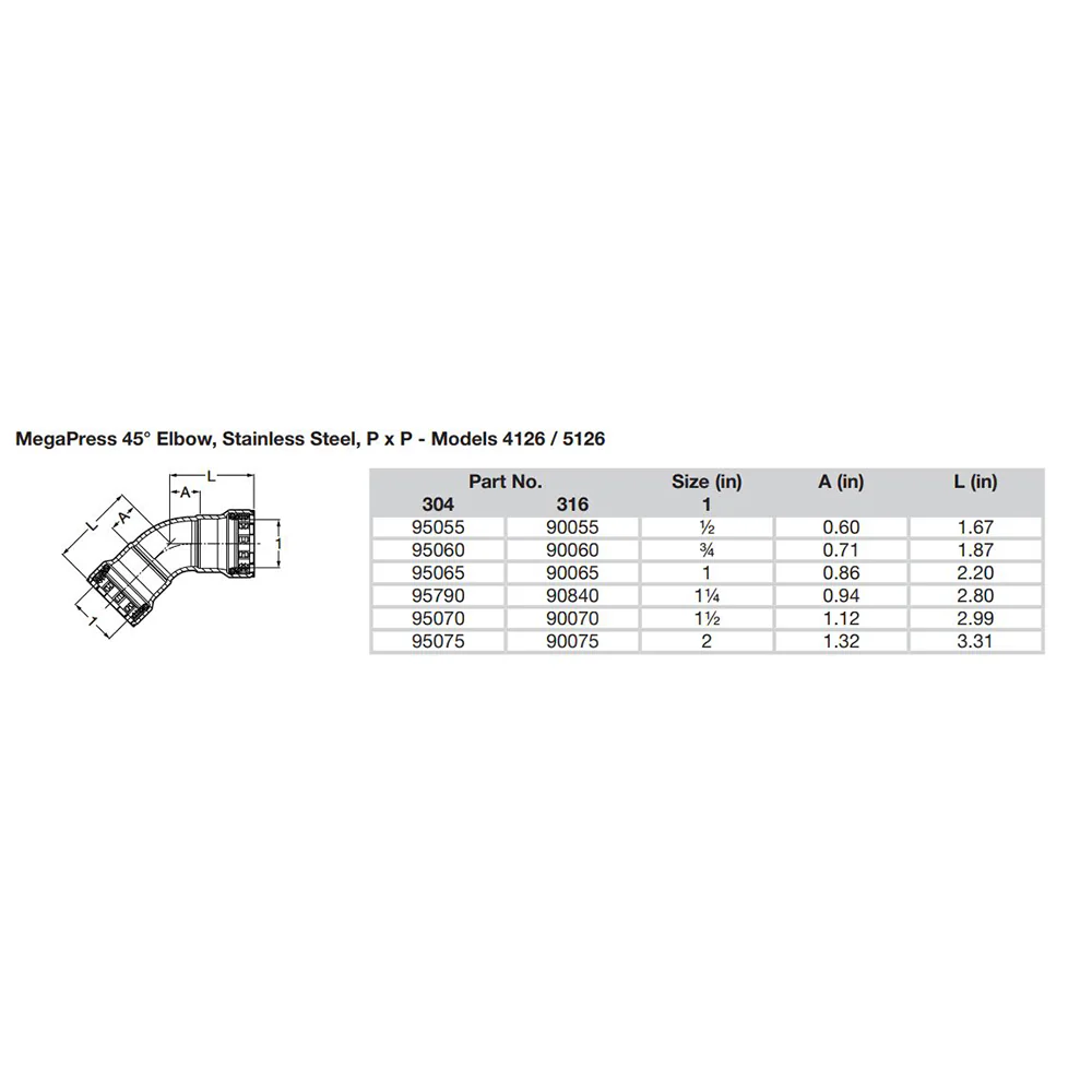Viega MegaPress 2" 45 Stainless Steel 304 Elbow - Double Press Connection - Smart Connect Technology [95075] - Image 2