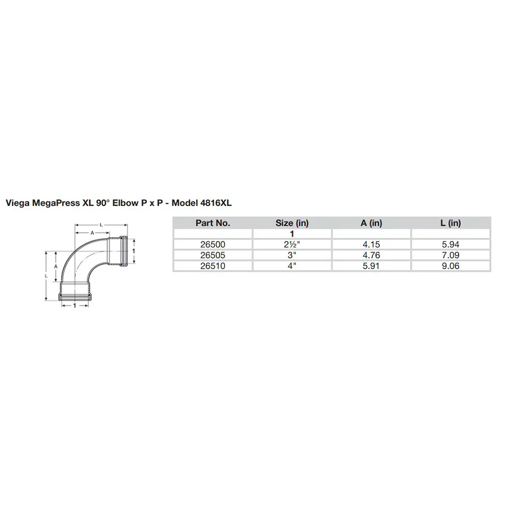 Viega MegaPress 4" 90 Carbon Steel Elbow w/FKM - Double Press Connection - Smart Connect Technology [26510] - Image 2