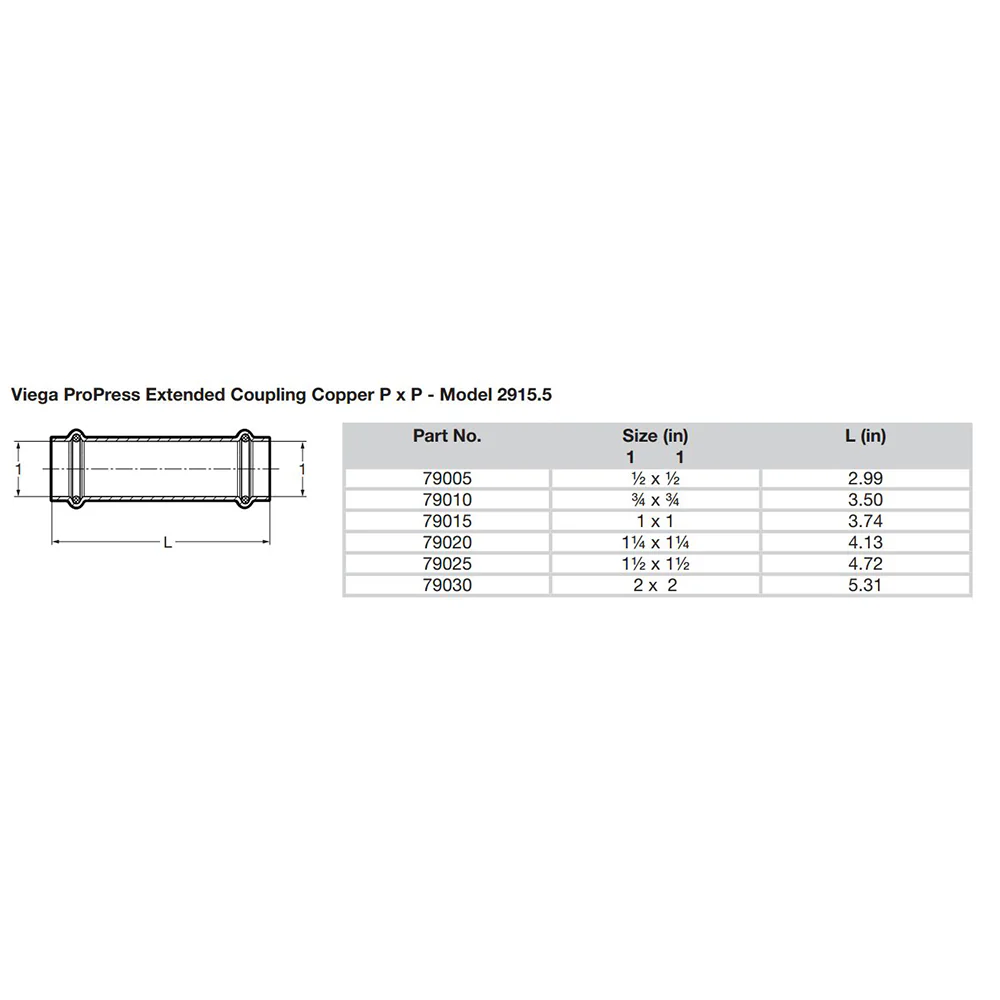 Viega ProPress 1/2" Extended Coupling w/o Stop - Double Press Connection - Smart Connect Technology [79005] - Image 2