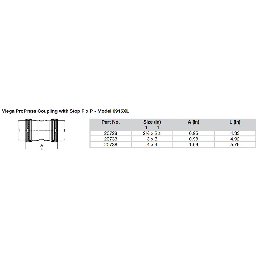 Viega ProPress 2-1/2" Copper Coupling w/Stop Double Press Connection - Smart Connect Technology [20728] - Image 2