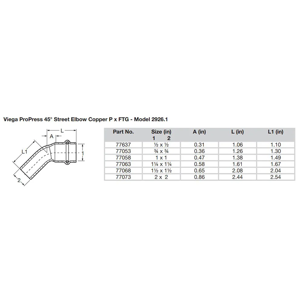 Viega ProPress 2" 45 Copper Elbow - Street/Press Connection - Smart Connect Technology [77073] - Image 2