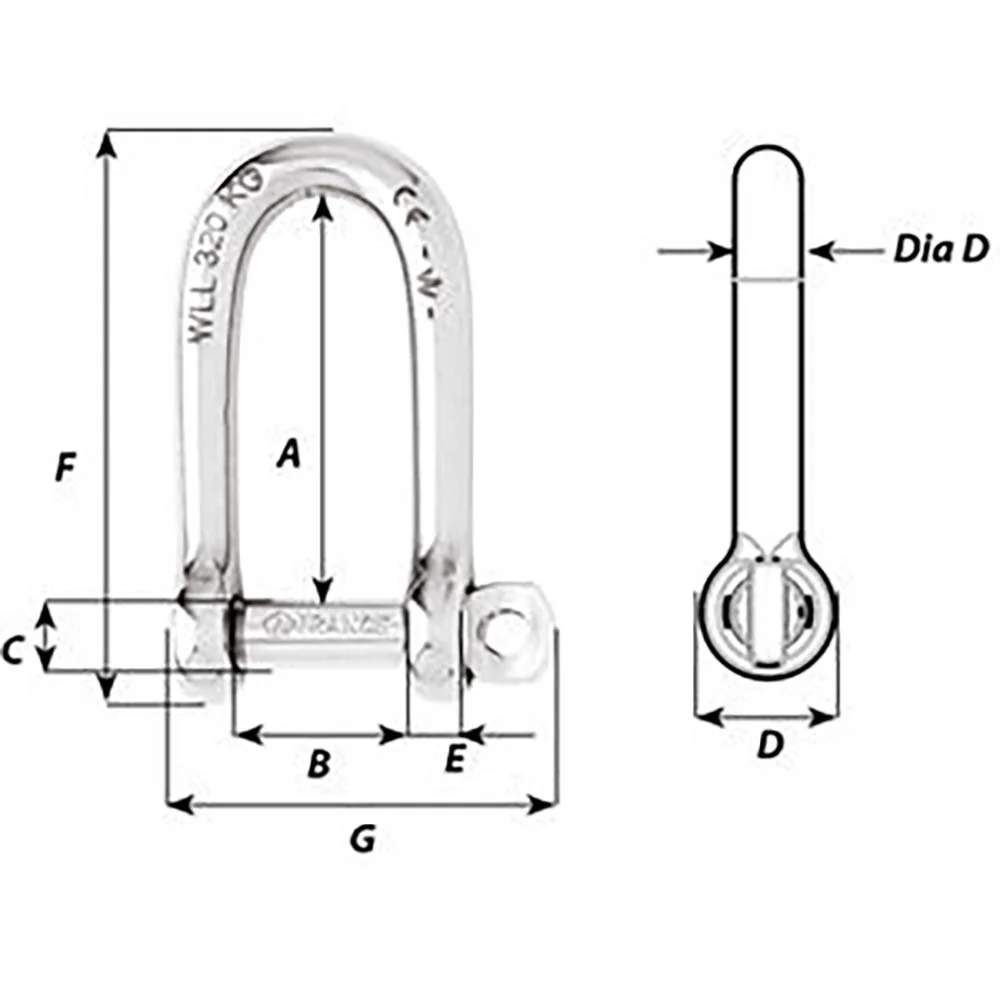 Wicahrd Self-Locking Long D Shackle - Diameter 5mm - 3/16" [1212W] - Image 2