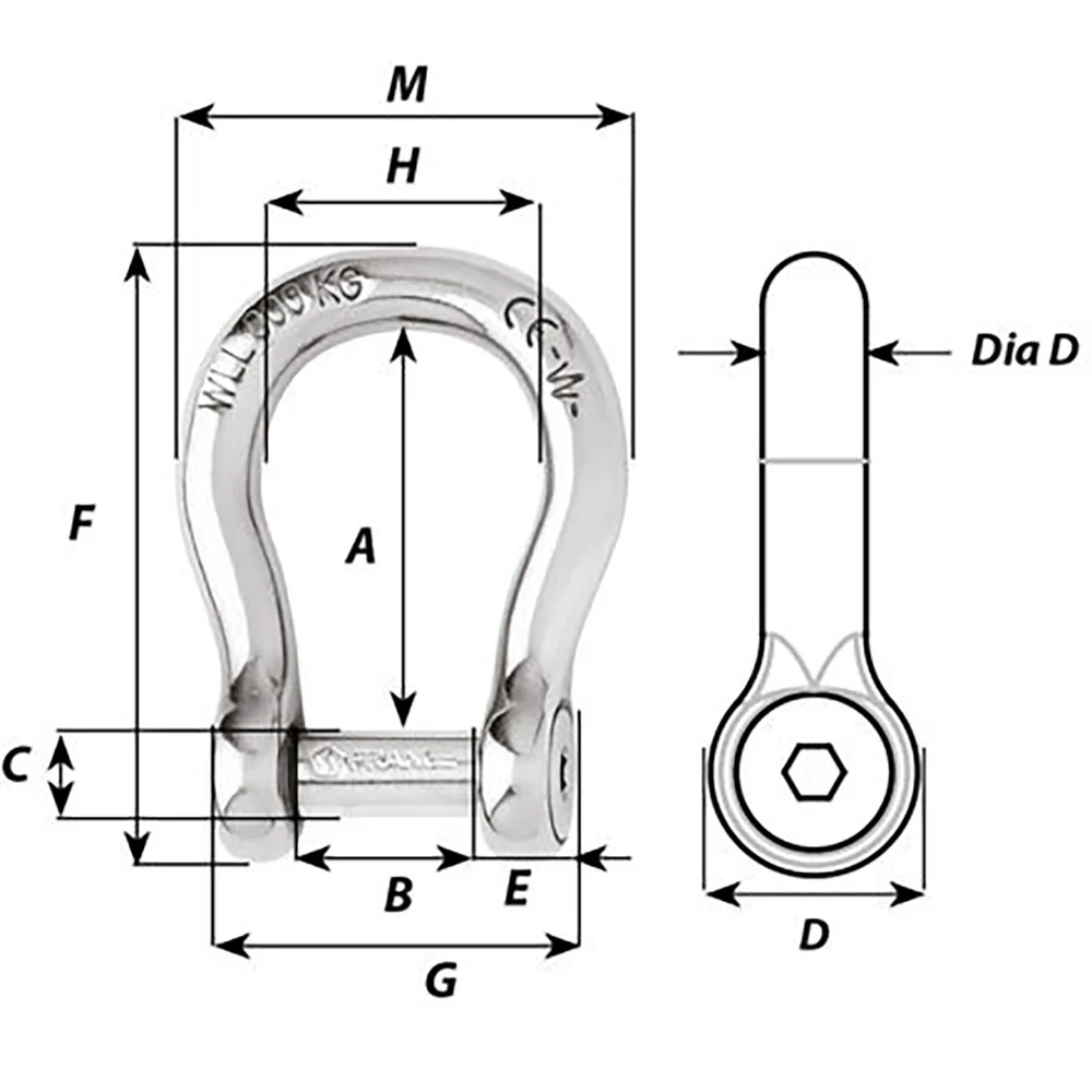 Wichard Self-Locking Allen Head Pin Bow Shackle - 12mm Diameter - 15/32" [1346W] - Image 2
