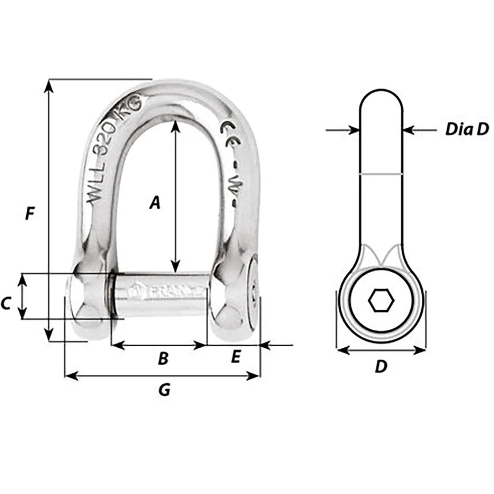 Wichard Self-Locking Allen Head Pin D Shackle - 10mm Diameter - 13/32" [1305W] - Image 2